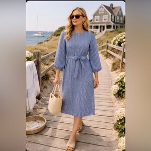 BURU x Kristin Kennedy The Kristin Dress Blue Print Midi L NWT